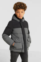 anytime gewatteerde winterjas grijs/zwart