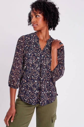Cache Cache semi-transparante geweven blousetop met all over print en plooien donkerblauw