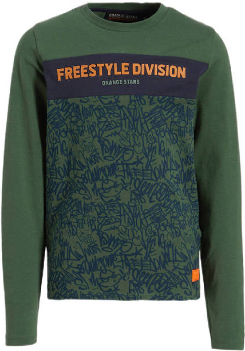Orange Stars longsleeve Niko met printopdruk groen
