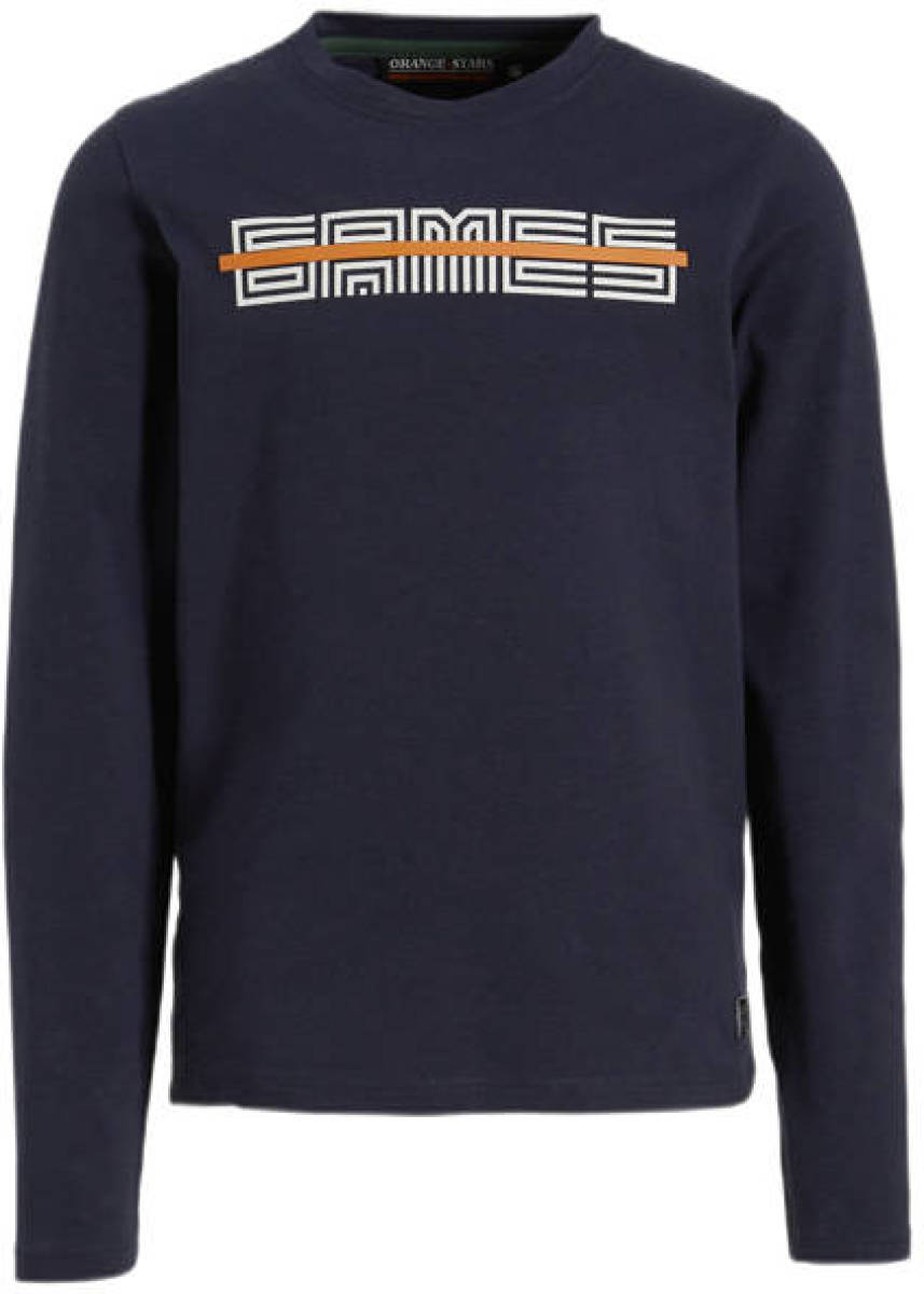 Orange Stars longsleeve Niek met tekstopdruk donkerblauw