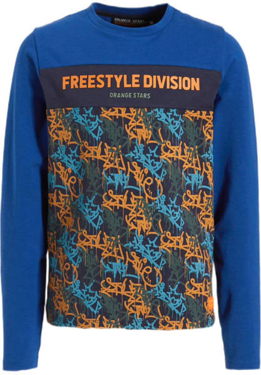 Orange Stars longsleeve Niko met printopdruk blauw