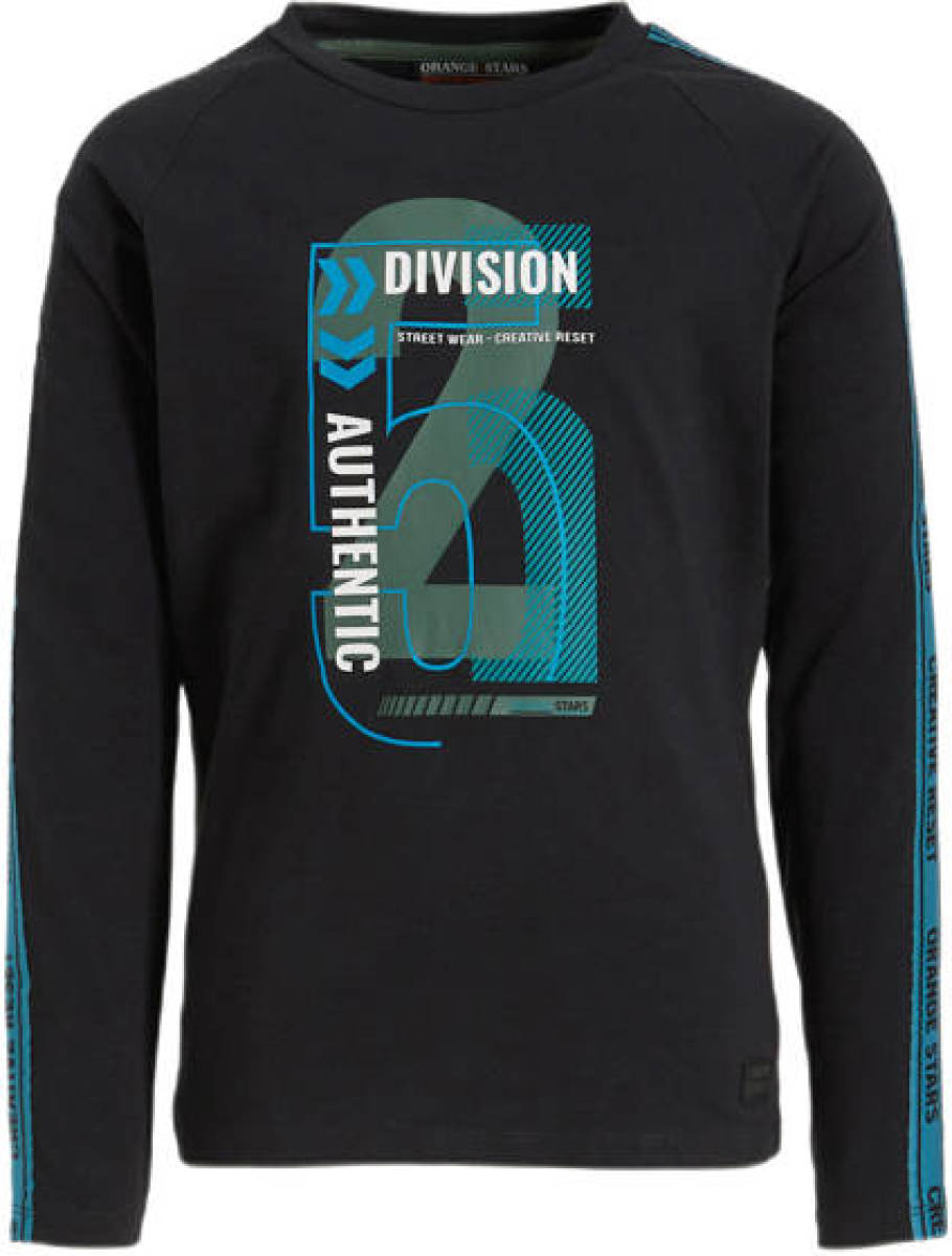 Orange Stars longsleeve Noah met printopdruk zwart