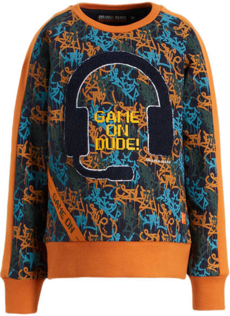 Orange Stars sweater Norman met printopdruk multi