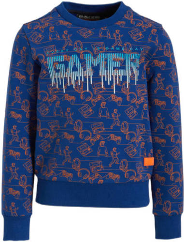 Orange Stars sweater Noud met all over print blauw