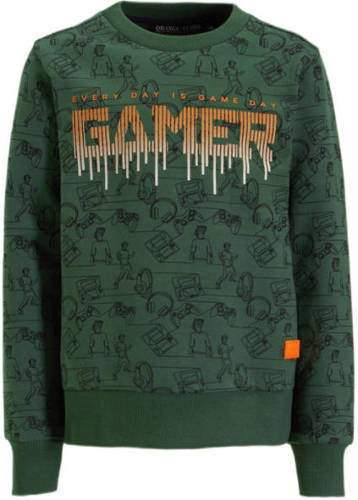 Orange Stars sweater Noud met all over print groen
