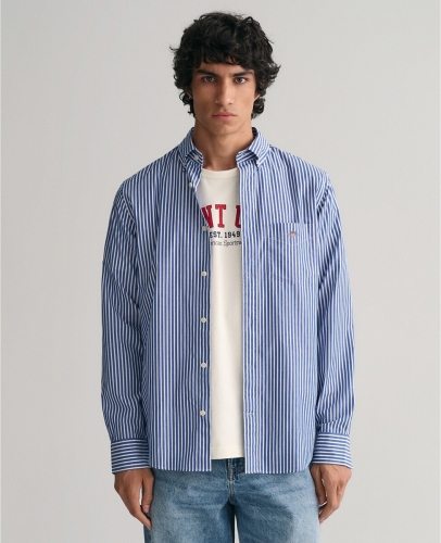 GANT gestreept regular fit overhemd Poplin stripe college blue