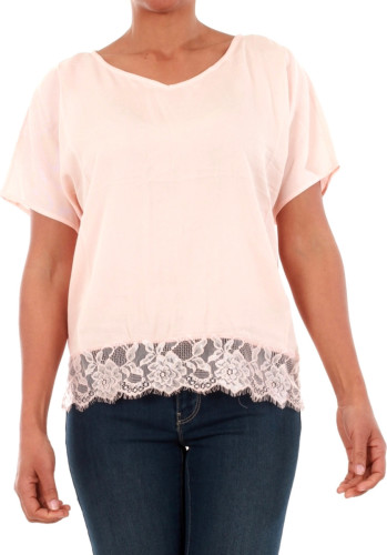 T-shirt Korte Mouw VERO MODA  10185240 VMNEWMAKER 2/4 TOP LACE PRINT LCS ROSE QUARTZ