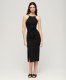 Superdry Vrouwen Jersey Midi-jurk met Kanten Achterkant Zwart Grootte: 36