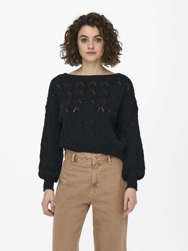 ONLY Petite Trui in tricot met ajour, boothals
