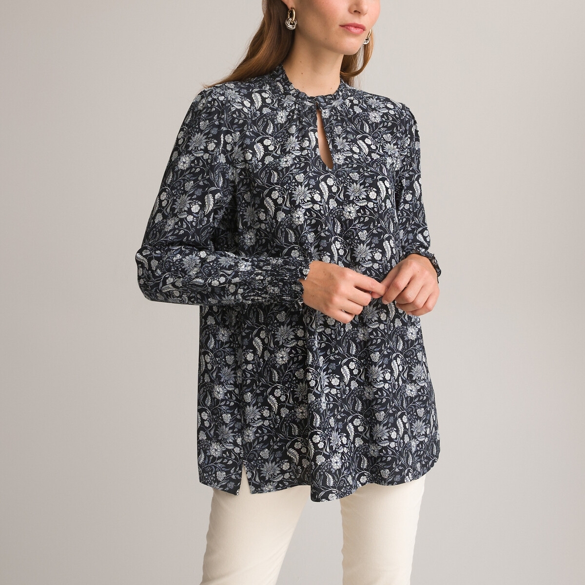 Anne Weyburn Tuniek met bloemenprint, ronde hals, lange mouwen
