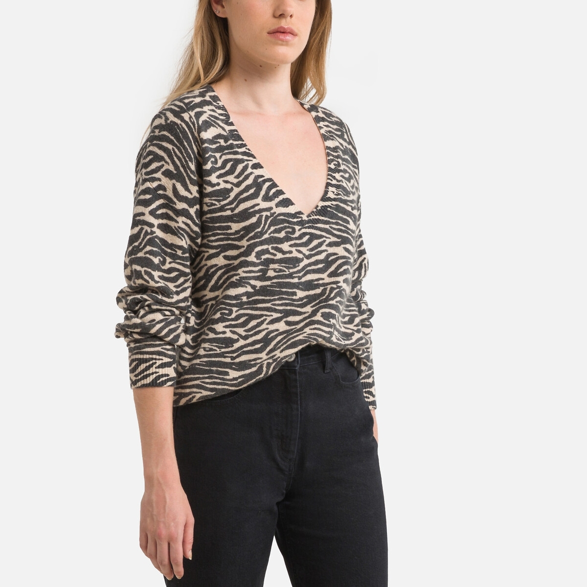Freeman T. Porter Trui met V-hals en zebraprint
