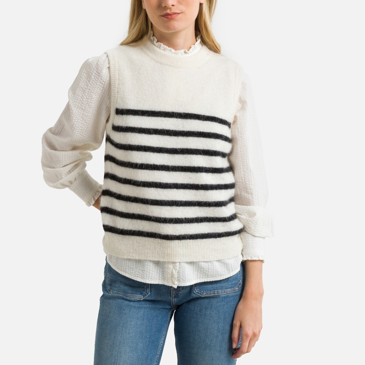 Des Petits Hauts Gestreepte trui zonder mouwen, ronde hals Alivie