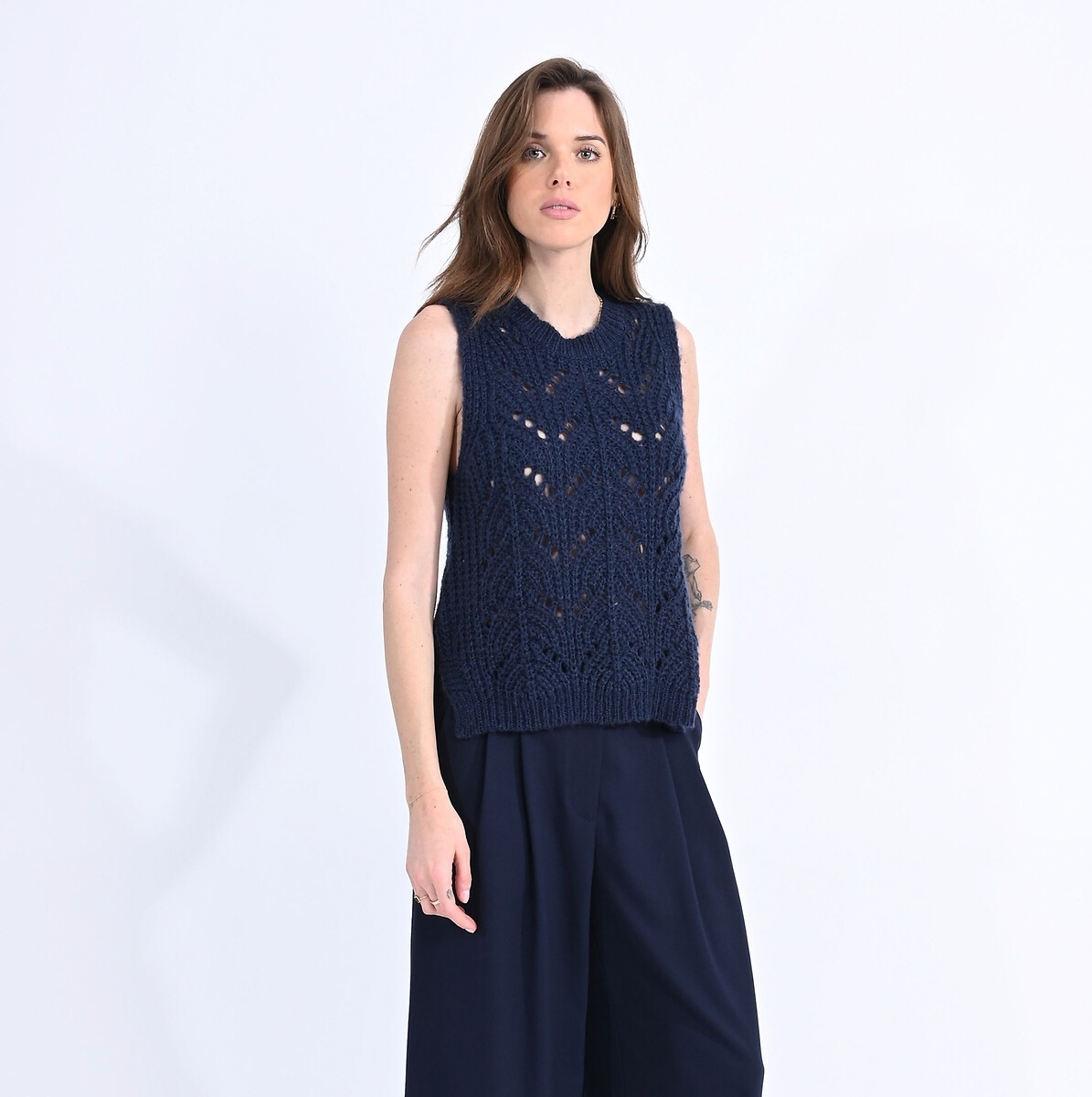 Molly Bracken Trui met ronde hals zonder mouwen, tricot met ajour