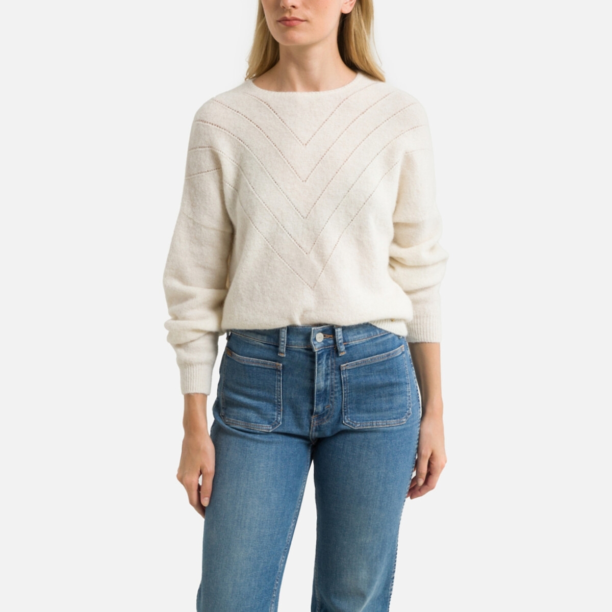 Des Petits Hauts trui met ronde hals in fantasie tricot Aloise