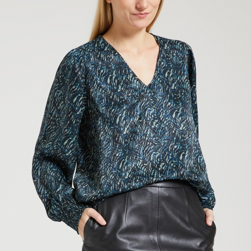 VILA Blouse met V-hals, gesatineerd effect, bedrukt