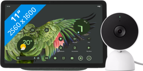 Google Pixel Tablet 128GB Wifi Grijs en Dock met Speaker + Nest Cam Indoor Wired