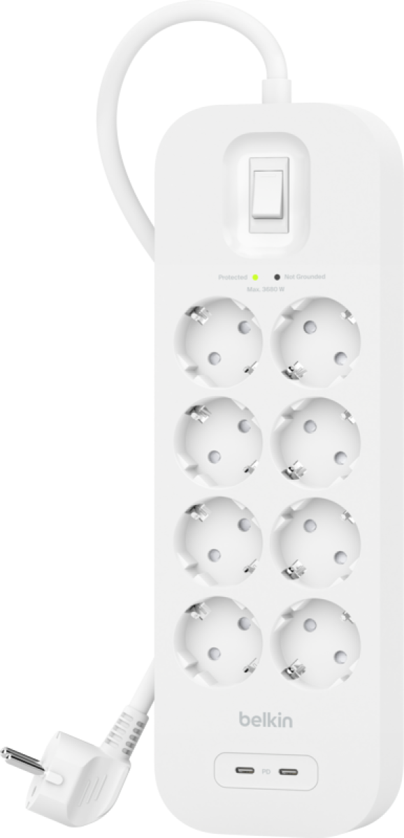 Belkin Surge Protection 8 Outlet 2 Meter Dual Usb C 30W PD Wit
