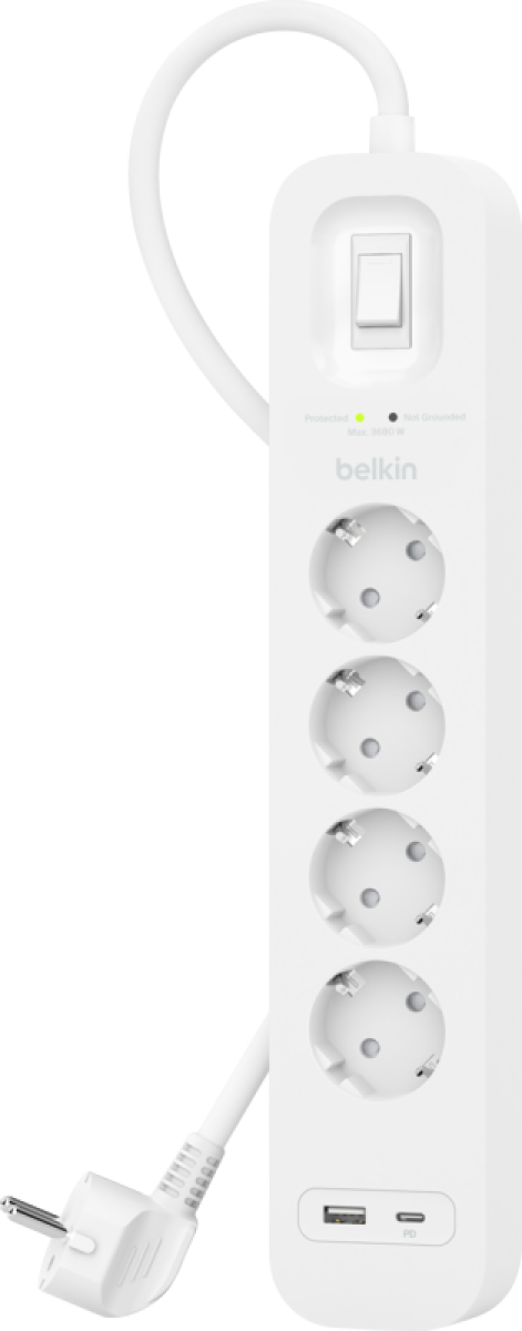 Belkin Surge Protection 4 Outlet 2 Meter Usb C Wit