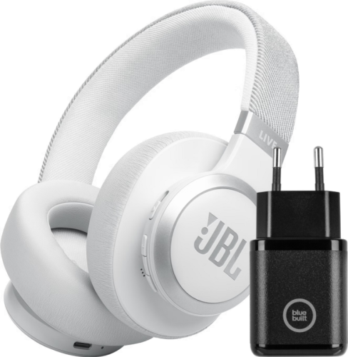JBL Live 770NC Wit + BlueBuilt Quick Charge Oplader met Usb A Poort 18W Zwart
