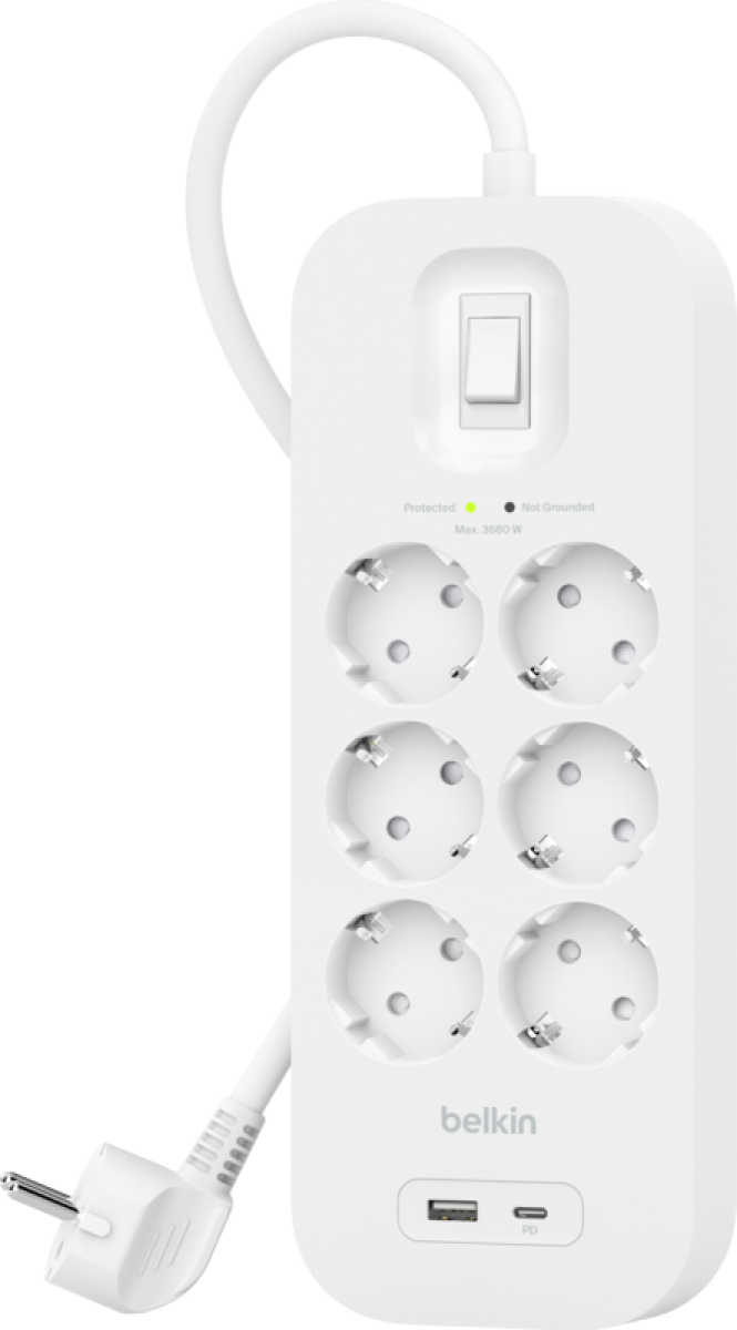 Belkin Surge Protection 6 Outlet 2 Meter Usb C Wit