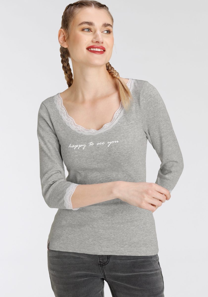 Kangaroos T-shirt met kantband bij de v-hals & 3/4-mouwen