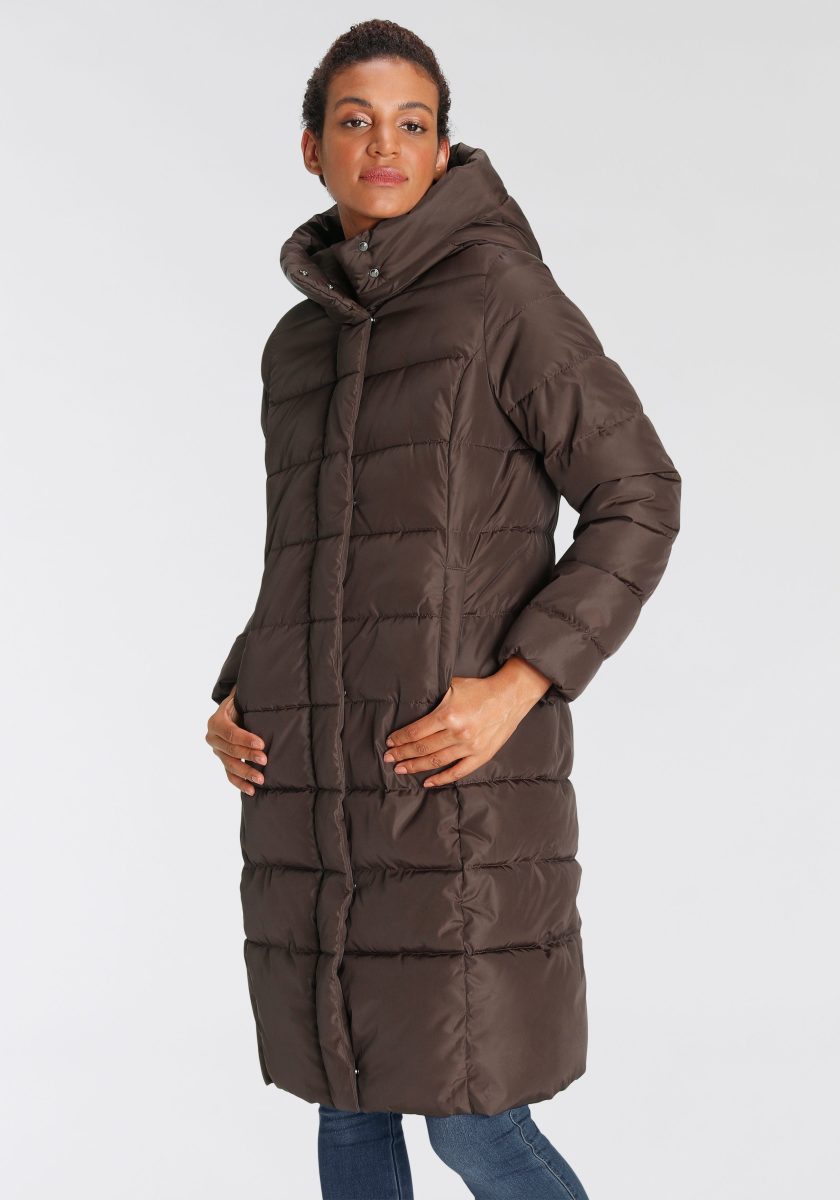 Only Doorgestikte jas ONLTINA PUFFER X LONG COAT OTW met een capuchon