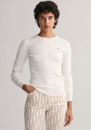 GANT Gebreide trui Stretch Cotton Cable C-Neck met kabelpatroon