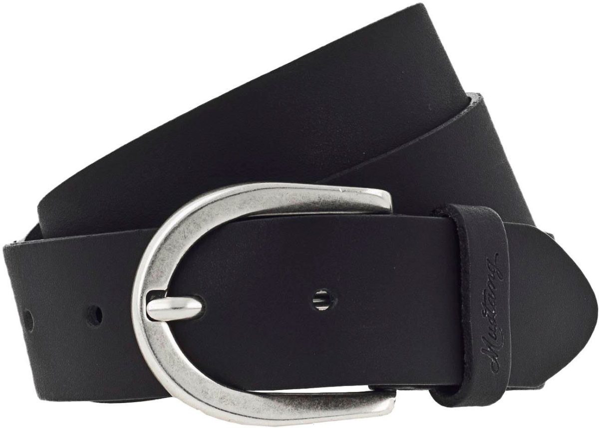 Mustang Leren riem met gestempelde Mustang-logo op de lus