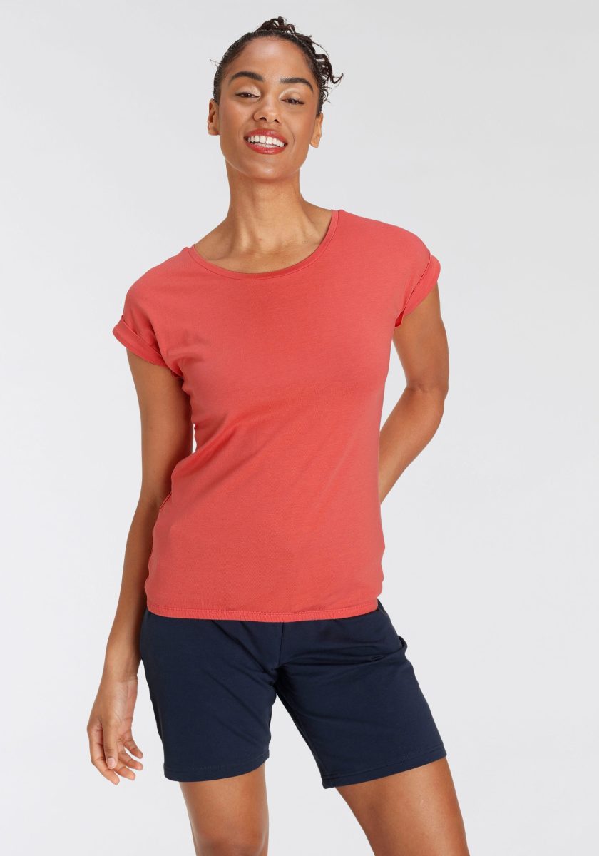 Flashlights T-shirt met verlaagde schoudernaden & kleine mouwomslagen