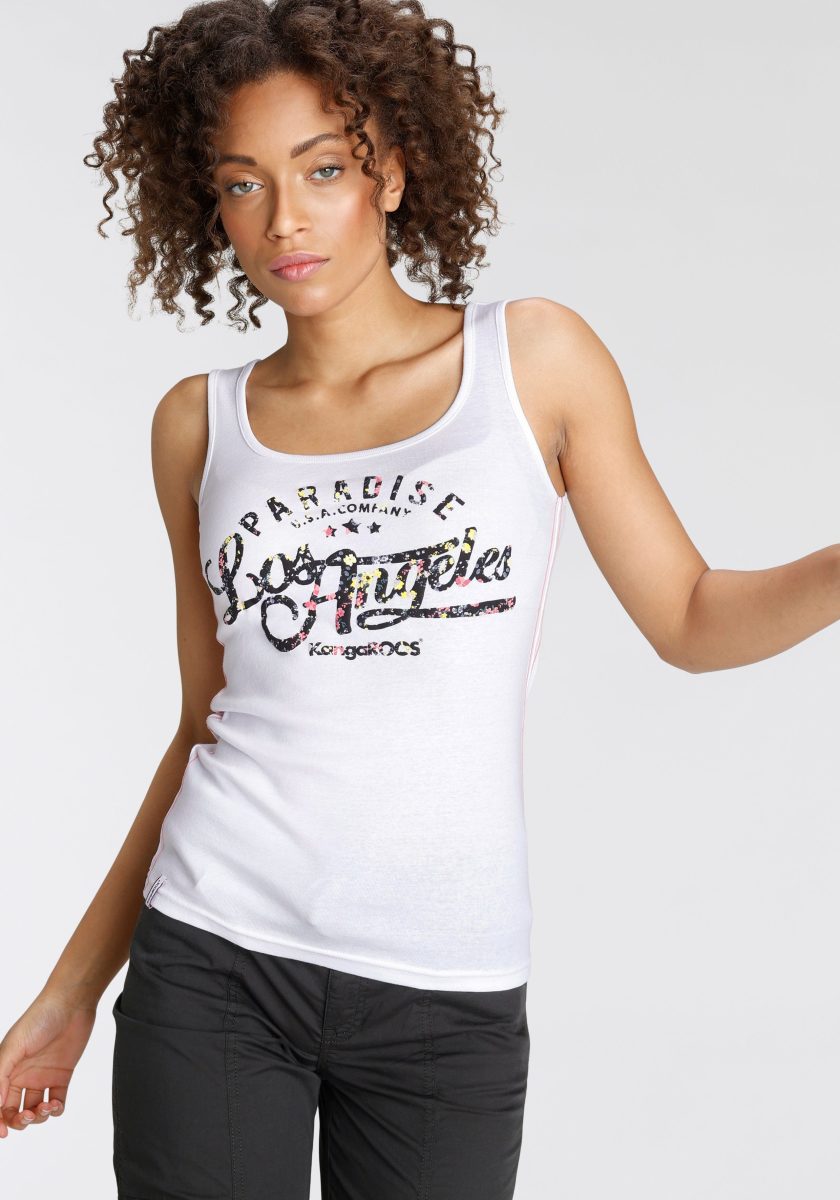 Kangaroos Geribde tanktop met bloemige puff-print