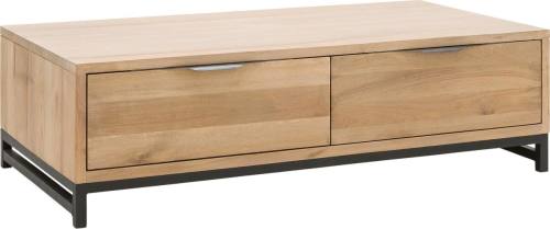 Goossens Salontafel Max rechthoekig, hout eiken onbewerkt, urban industrieel, 125 x 37 x 65 cm