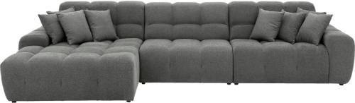 Goossens Excellent Bank Kubus - 30 X 30 Cm Stiksel grijs, stof, 1,5-zits, modern design met chaise longue links