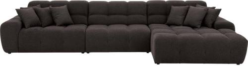 Goossens Excellent Bank Kubus - 30 X 30 Cm Stiksel donkerbruin, stof, 1,5-zits, modern design met chaise longue rechts