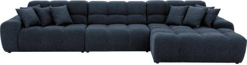 Goossens Excellent Bank Kubus - 30 X 30 Cm Stiksel zwart, stof, 1,5-zits, modern design met chaise longue rechts