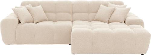 Goossens Excellent Bank Kubus - 40 X 40 Cm Stiksel wit, stof, 1,5-zits, modern design met chaise longue rechts