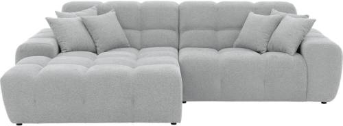 Goossens Excellent Bank Kubus - 40 X 40 Cm Stiksel lichtgrijs, stof, 1,5-zits, modern design met chaise longue links