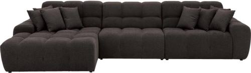 Goossens Excellent Bank Kubus - 30 X 30 Cm Stiksel donkerbruin, stof, 1,5-zits, modern design met chaise longue links