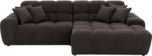 Goossens Excellent Bank Kubus - 40 X 40 Cm Stiksel donkerbruin, stof, 1,5-zits, modern design met chaise longue rechts