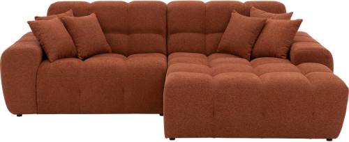 Goossens Excellent Bank Kubus - 30 X 30 Cm Stiksel oranje, stof, 1,5-zits, modern design met chaise longue rechts