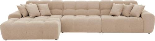 Goossens Excellent Bank Kubus - 30 X 30 Cm Stiksel bruin, stof, 1,5-zits, modern design met chaise longue links