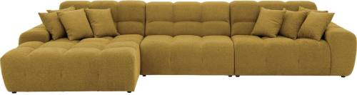 Goossens Excellent Bank Kubus - 30 X 30 Cm Stiksel geel, stof, 1,5-zits, modern design met chaise longue links