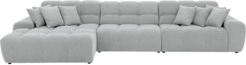 Goossens Excellent Bank Kubus - 30 X 30 Cm Stiksel lichtgrijs, stof, 1,5-zits, modern design met chaise longue links