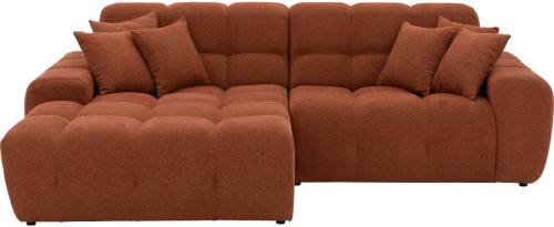 Goossens Excellent Bank Kubus - 30 X 30 Cm Stiksel oranje, stof, 1,5-zits, modern design met chaise longue links