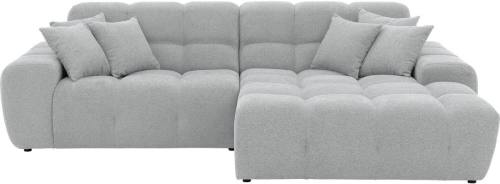 Goossens Excellent Bank Kubus - 40 X 40 Cm Stiksel lichtgrijs, stof, 1,5-zits, modern design met chaise longue rechts