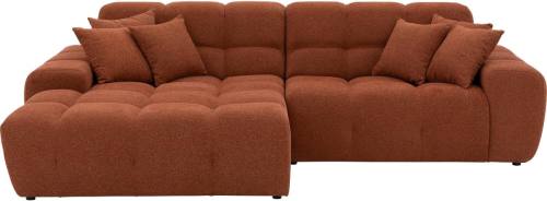 Goossens Excellent Bank Kubus - 40 X 40 Cm Stiksel oranje, stof, 1,5-zits, modern design met chaise longue links