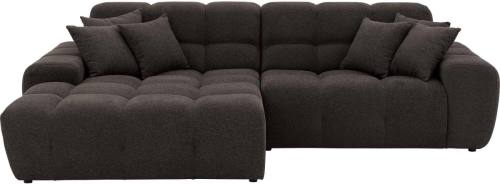 Goossens Excellent Bank Kubus - 40 X 40 Cm Stiksel donkerbruin, stof, 1,5-zits, modern design met chaise longue links