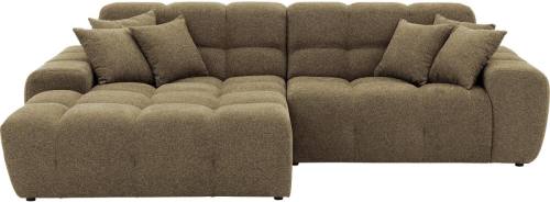 Goossens Excellent Bank Kubus - 40 X 40 Cm Stiksel groen, stof, 1,5-zits, modern design met chaise longue links