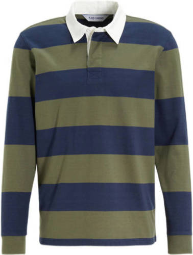 anytime gestreepte rugby shirt donkerblauw/khaki
