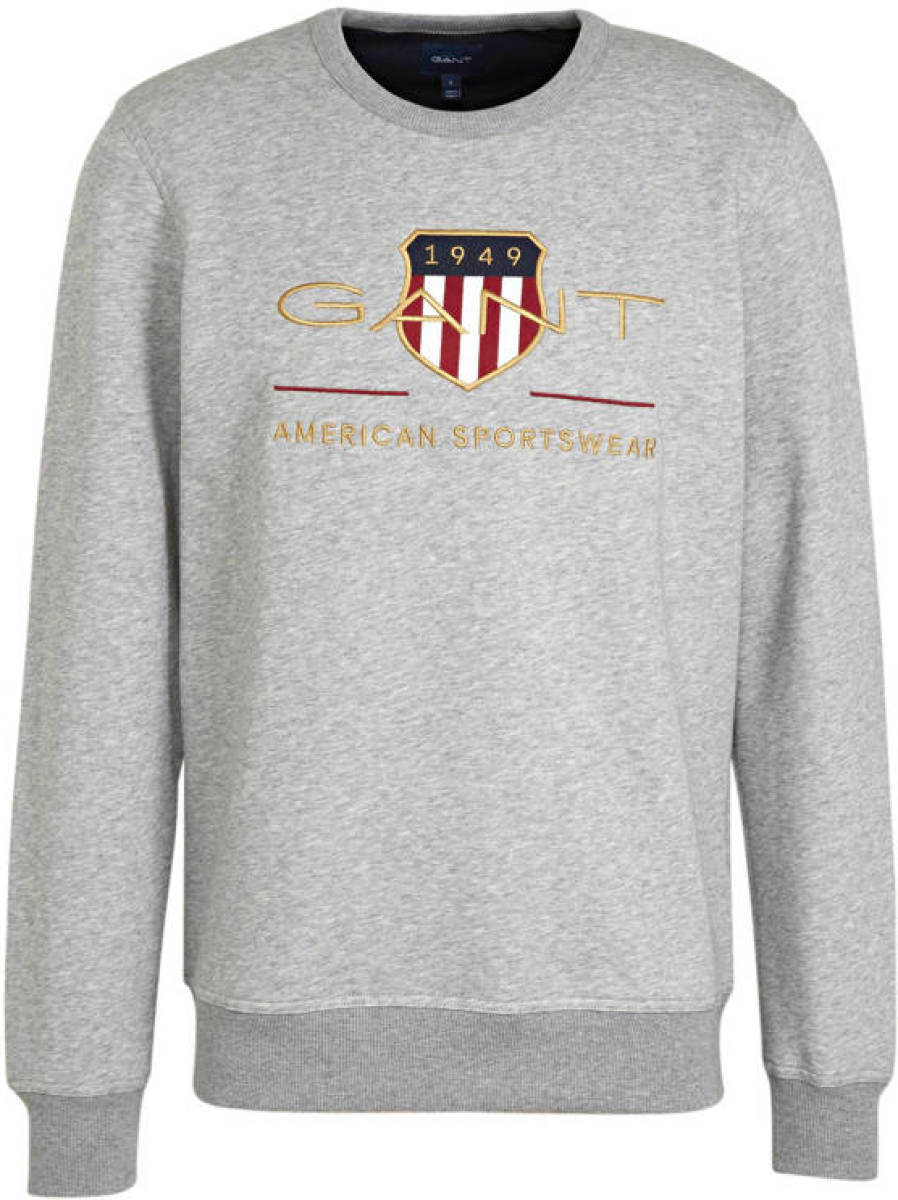 GANT sweater met logo grijs melange