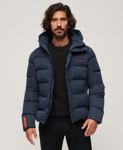 Superdry gewatteerde jas met logo donkerblauw